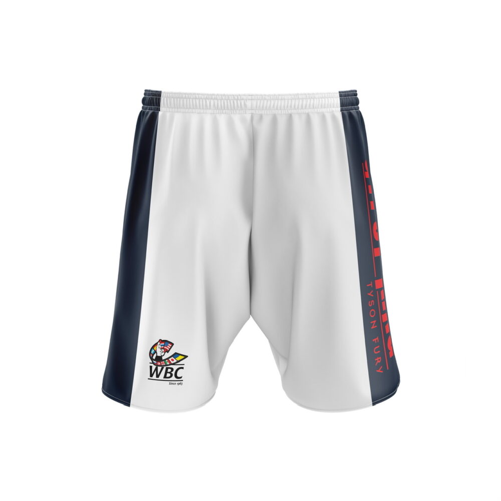 Blue & White Training Shorts With Red Logo - Tyson Fury Official ...