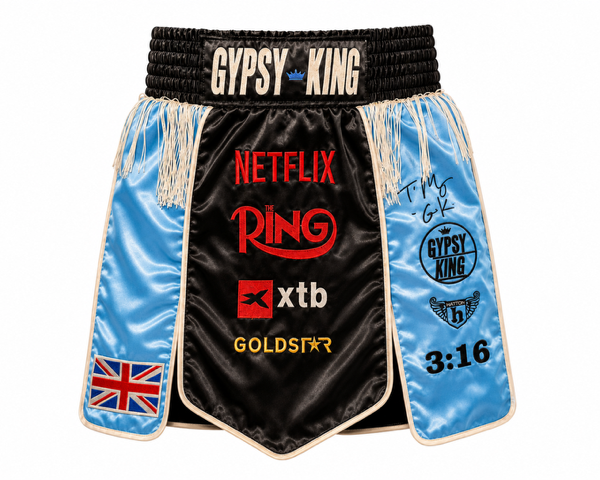 Tyson Fury Hand Signed Fight Replica Boxing Shorts V Makhmudov
