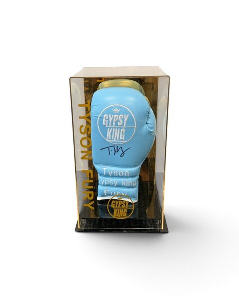 Tyson Fury Signed Sky Blue Branded Glove v Makhmudov In A Display Case